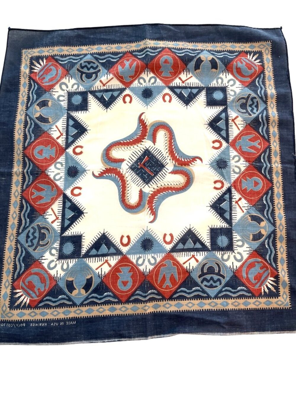 Southwest Blue Bandana Handkerchief Western Cowboy Native American Tribal VTG - Picture 8 of 8